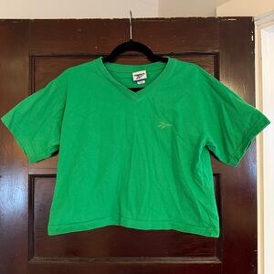 Vintage 90s Reebok Cropped Green V-Neck Tee